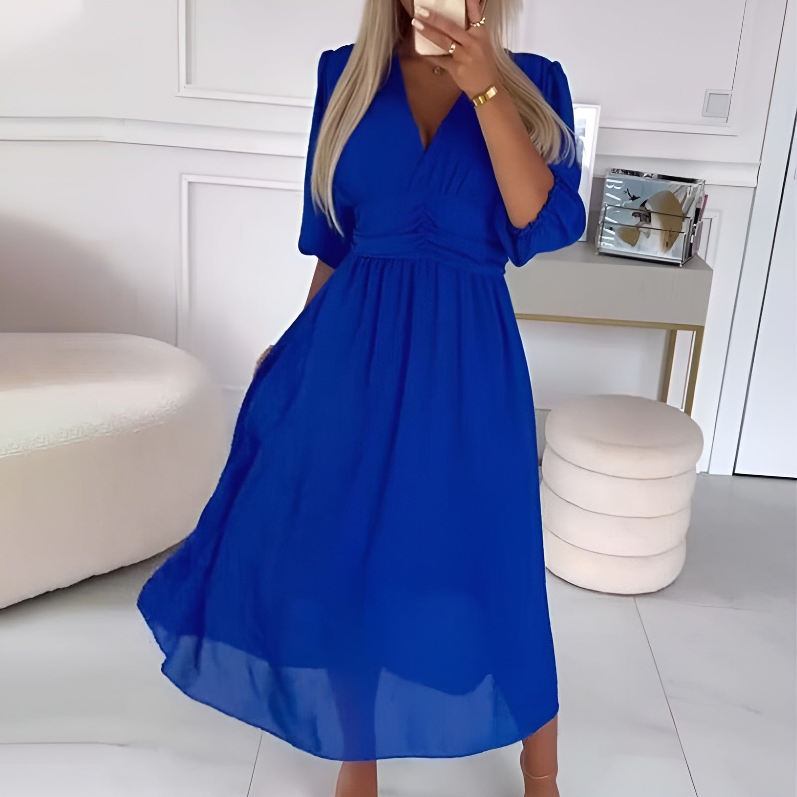 Women's V Neck Midi Dress