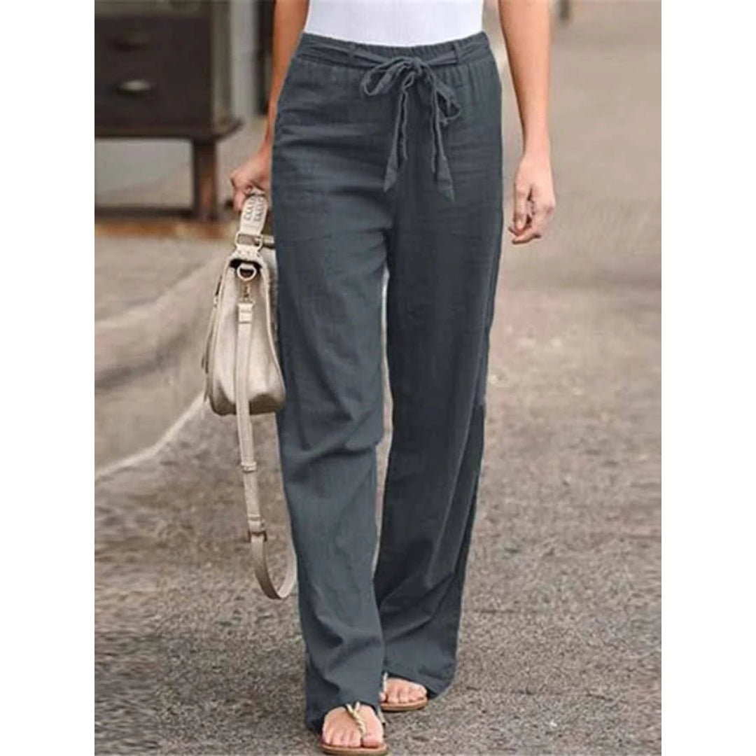 Women's Wide Leg Drawstring Palazzo Pants – Grey