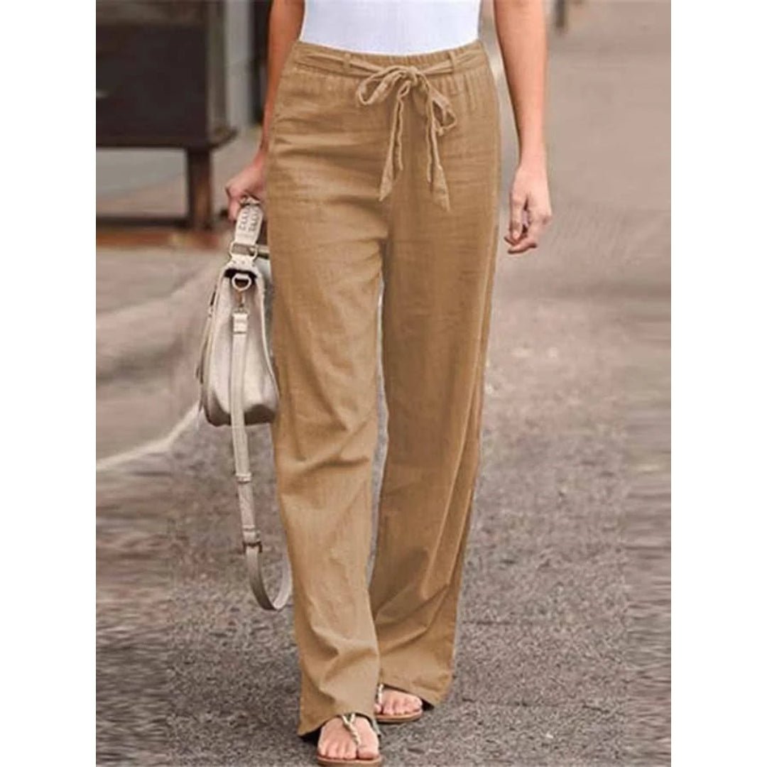 Women's Wide Leg Drawstring Palazzo Pants – Light Brown