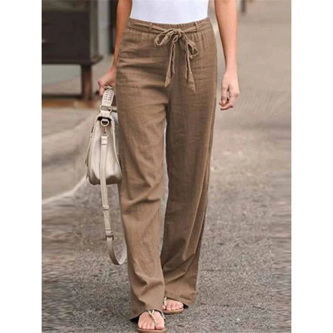 Women's Wide Leg Drawstring Palazzo Pants – Brown