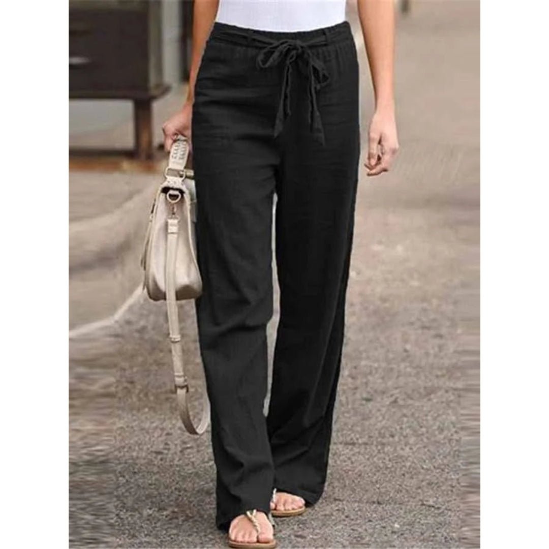 Women's Wide Leg Drawstring Palazzo Pants – Black