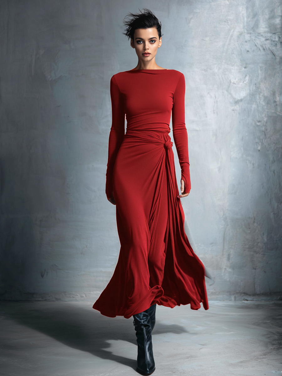 Women's Wrap Maxi Dress – Burgundy