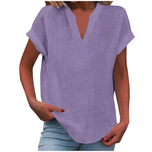 Women's V Neck Short Sleeve Blouse – Light Purple