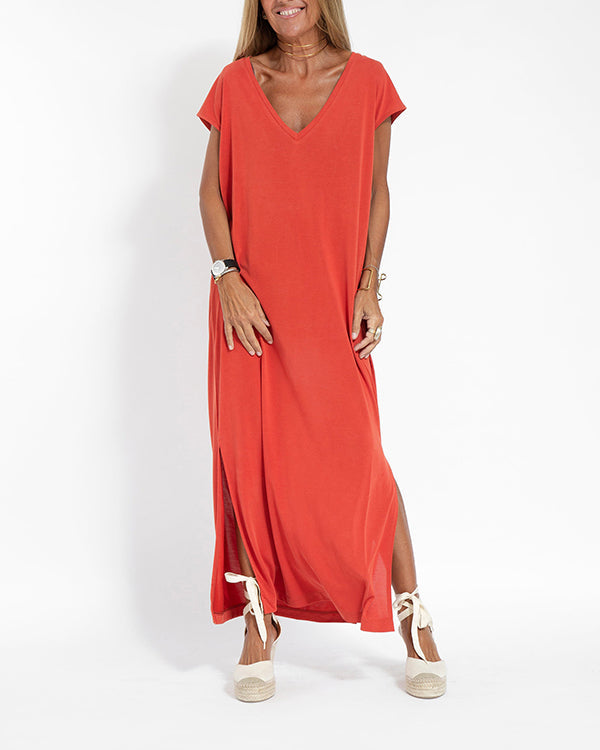 Women's V Neck Maxi Dress – Red