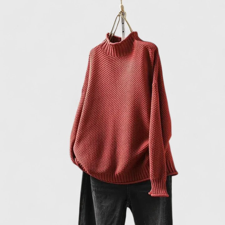 Women's Mock Neck Long Sleeve Sweater – Red
