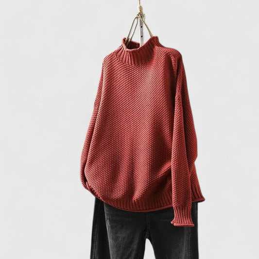 Women's Mock Neck Long Sleeve Sweater – Red