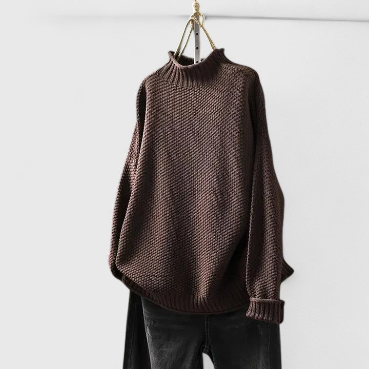 Women's Mock Neck Long Sleeve Sweater – Brown