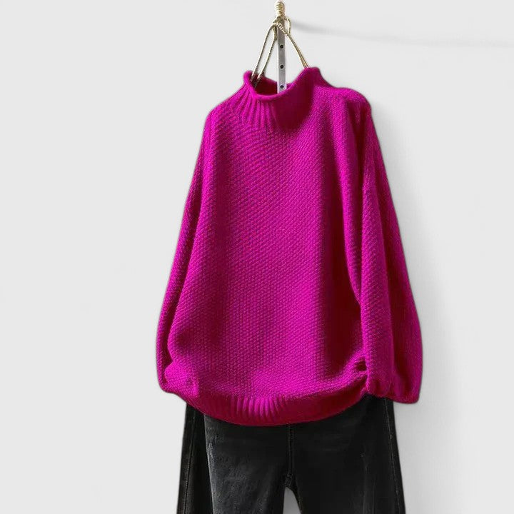 Women's Mock Neck Long Sleeve Sweater – Rose Red