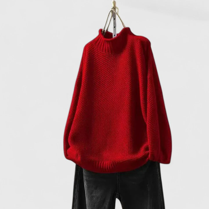Women's Mock Neck Long Sleeve Sweater – Bright Red