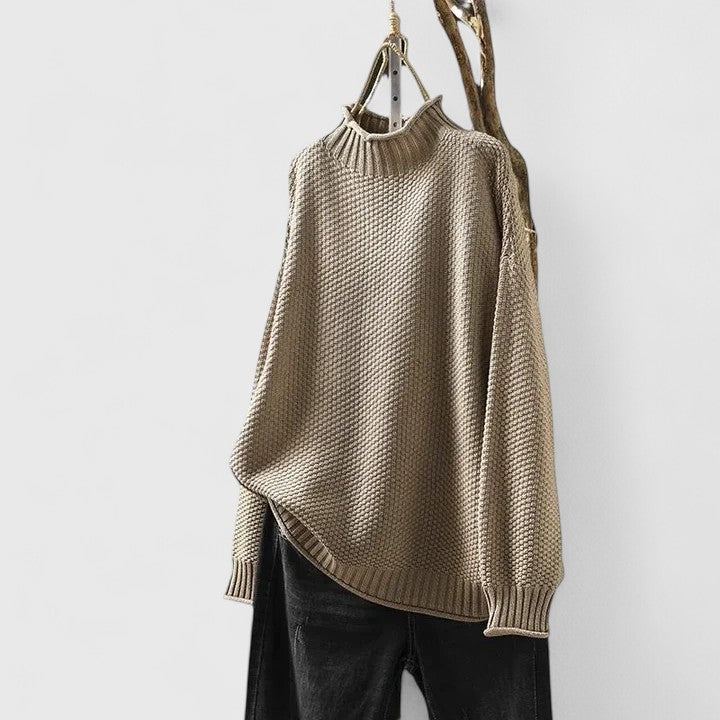 Women's Mock Neck Long Sleeve Sweater – Khaki