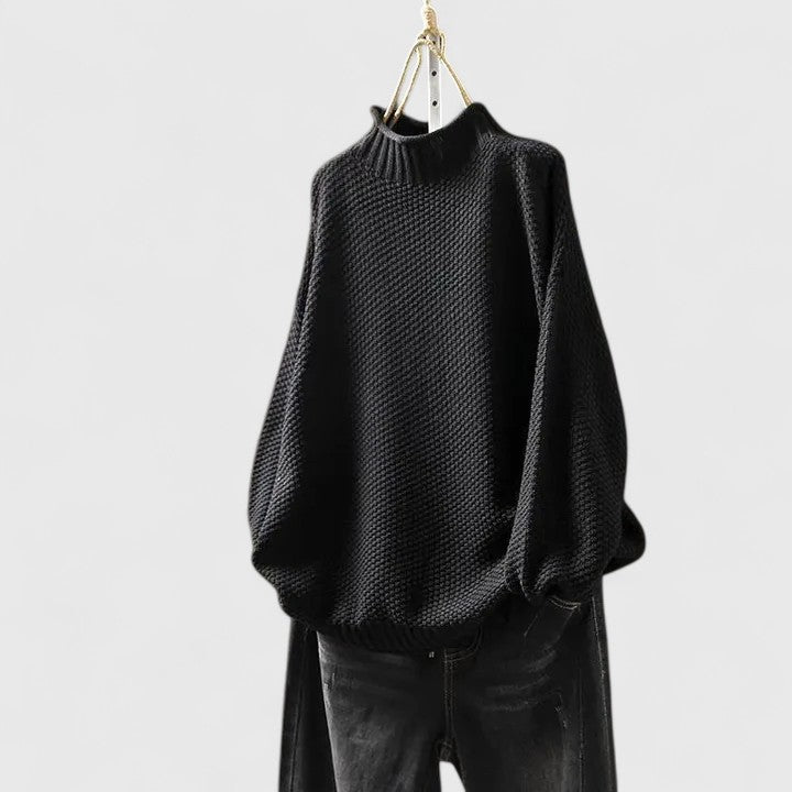Women's Mock Neck Long Sleeve Sweater – Black