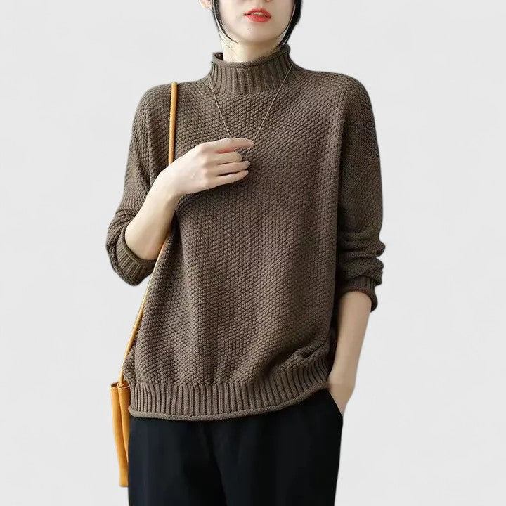 Women's Mock Neck Long Sleeve Sweater – Light Brown