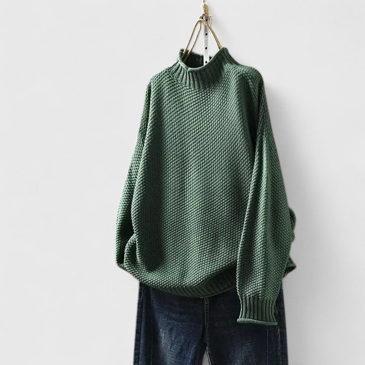 Women's Mock Neck Long Sleeve Sweater – Green