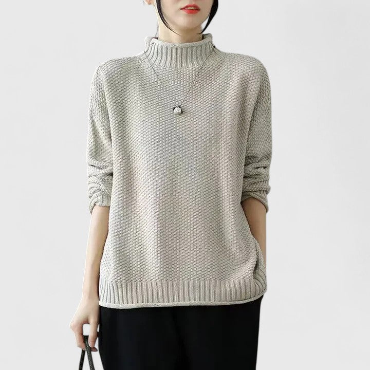 Women's Mock Neck Long Sleeve Sweater – Beige