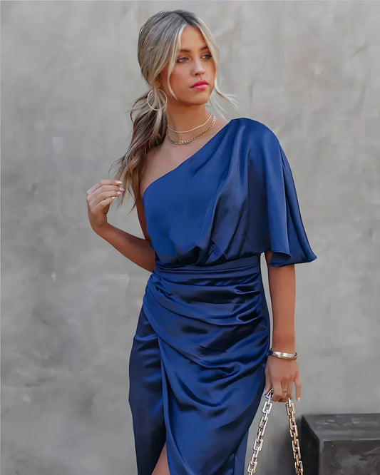Women's One Shoulder Midi Dress – Blue
