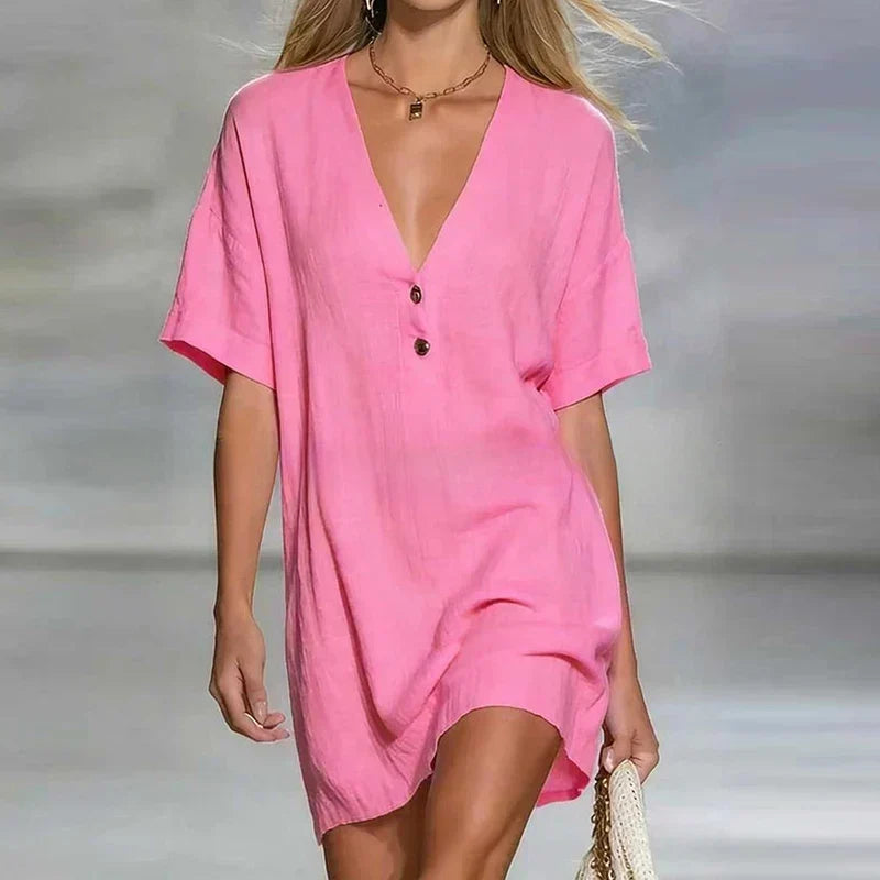 Women's V Neck Mini Dress – Pink