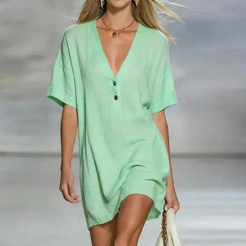 Women's V Neck Mini Dress – Green