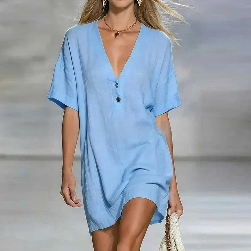 Women's V Neck Mini Dress – Blue