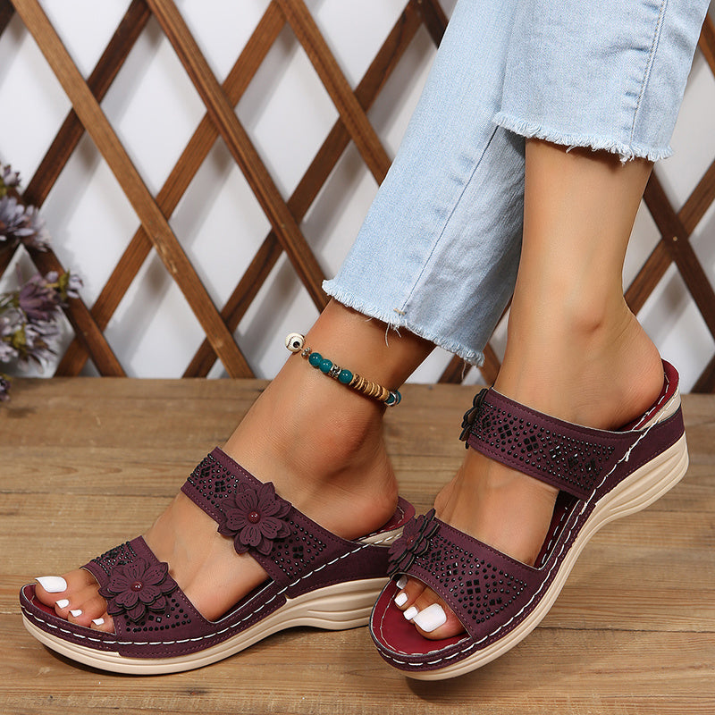 Women's Platform Wedge Slides – Burgundy