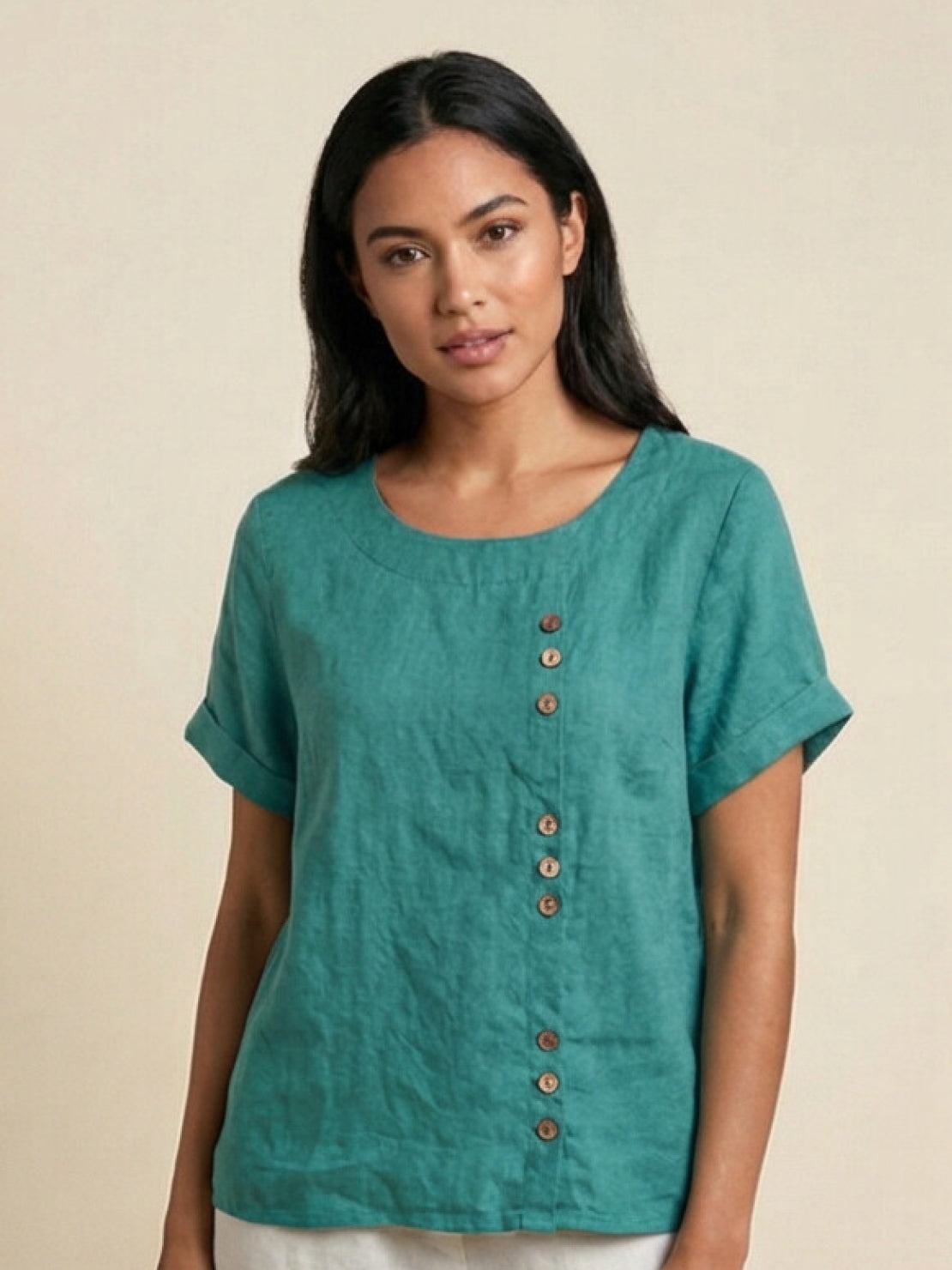 Women's Short Sleeve Blouse – Teal