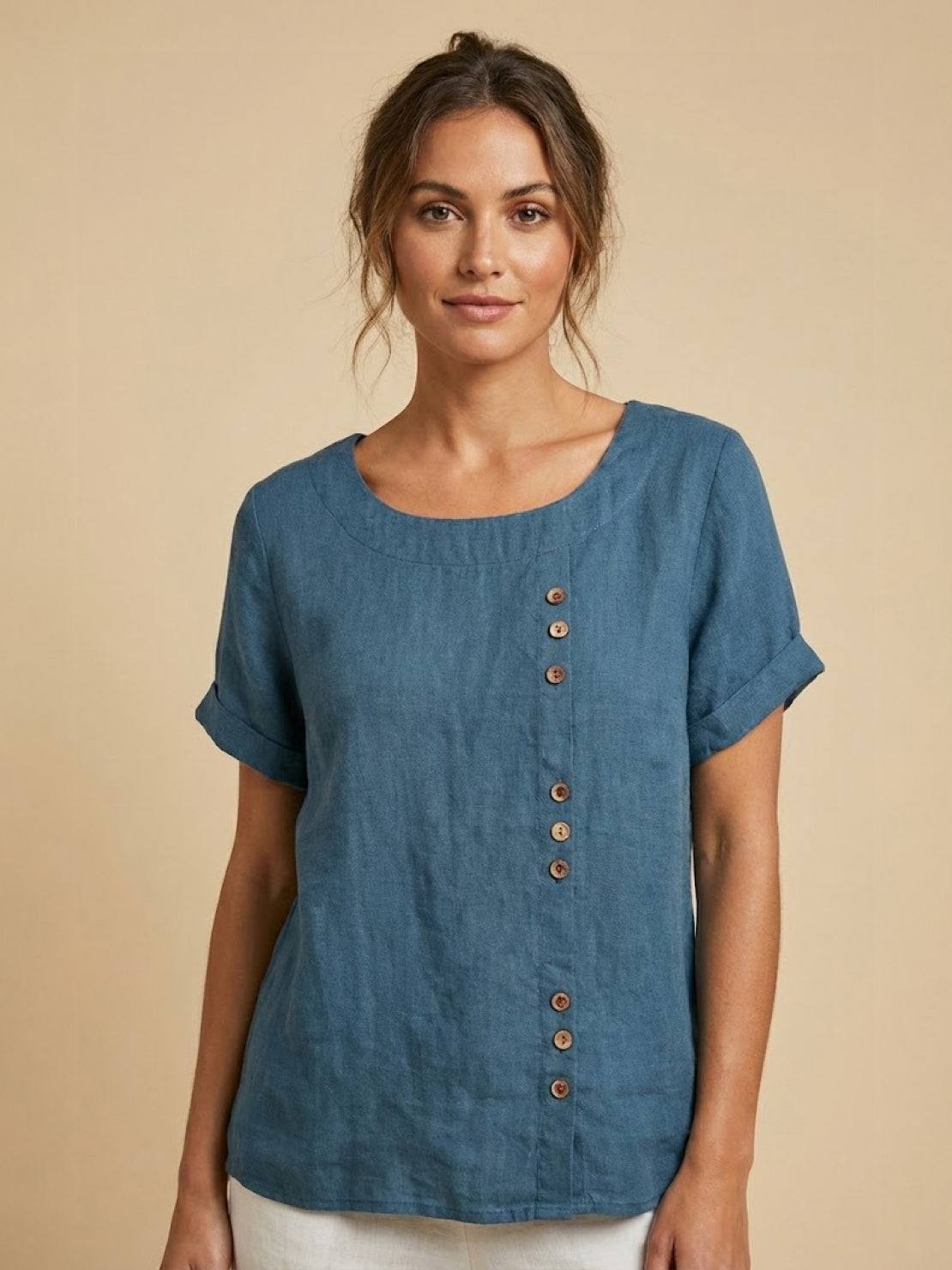 Women's Short Sleeve Blouse – Deep Teal