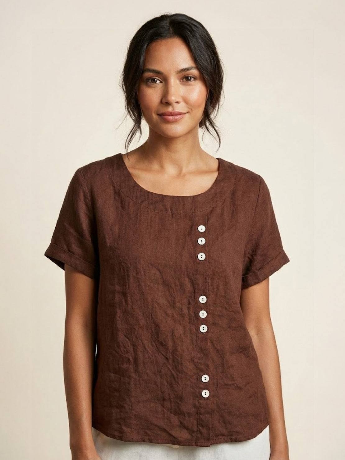Women's Short Sleeve Blouse – Coffee Brown