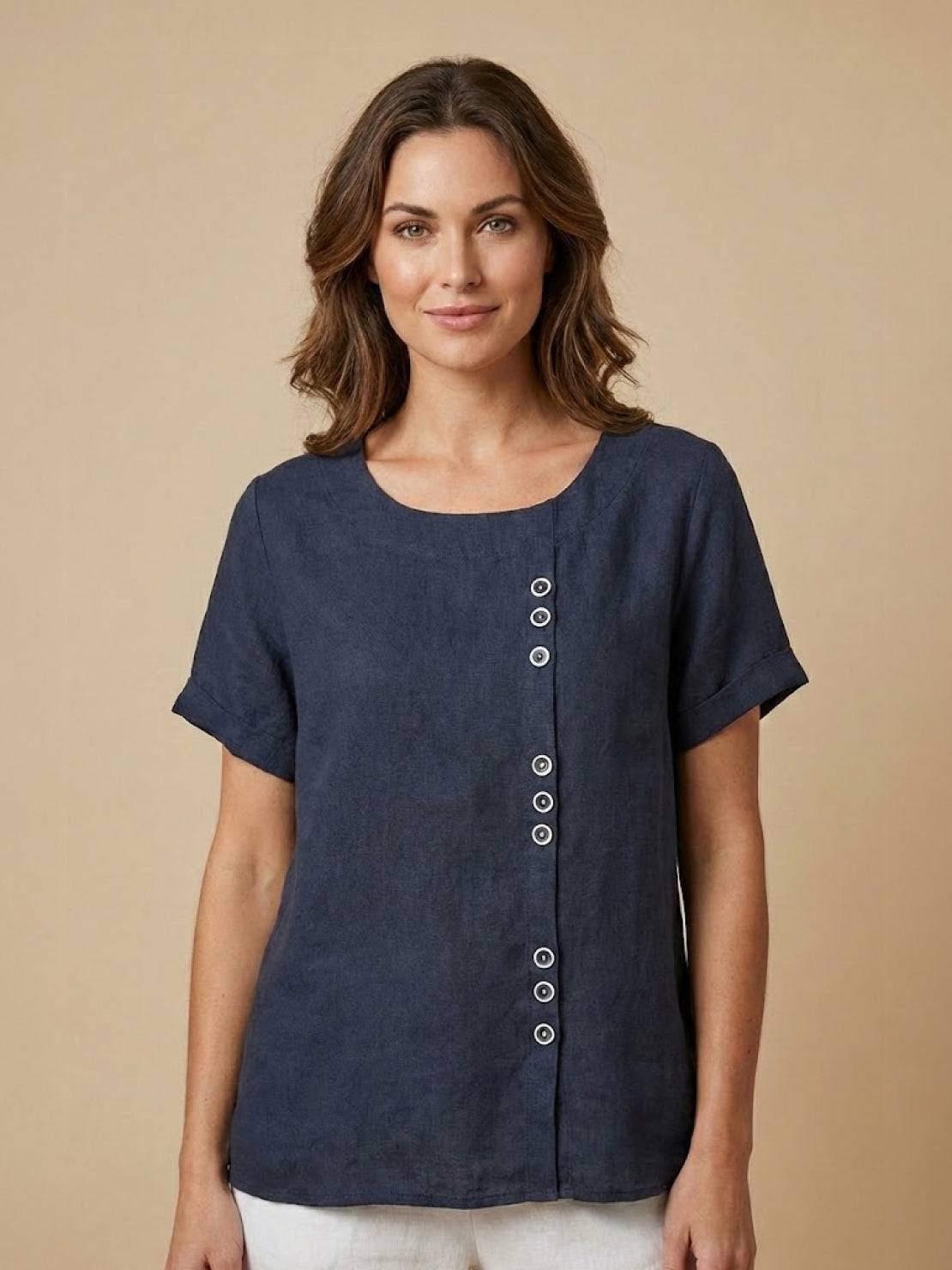 Women's Short Sleeve Blouse – Navy Blue