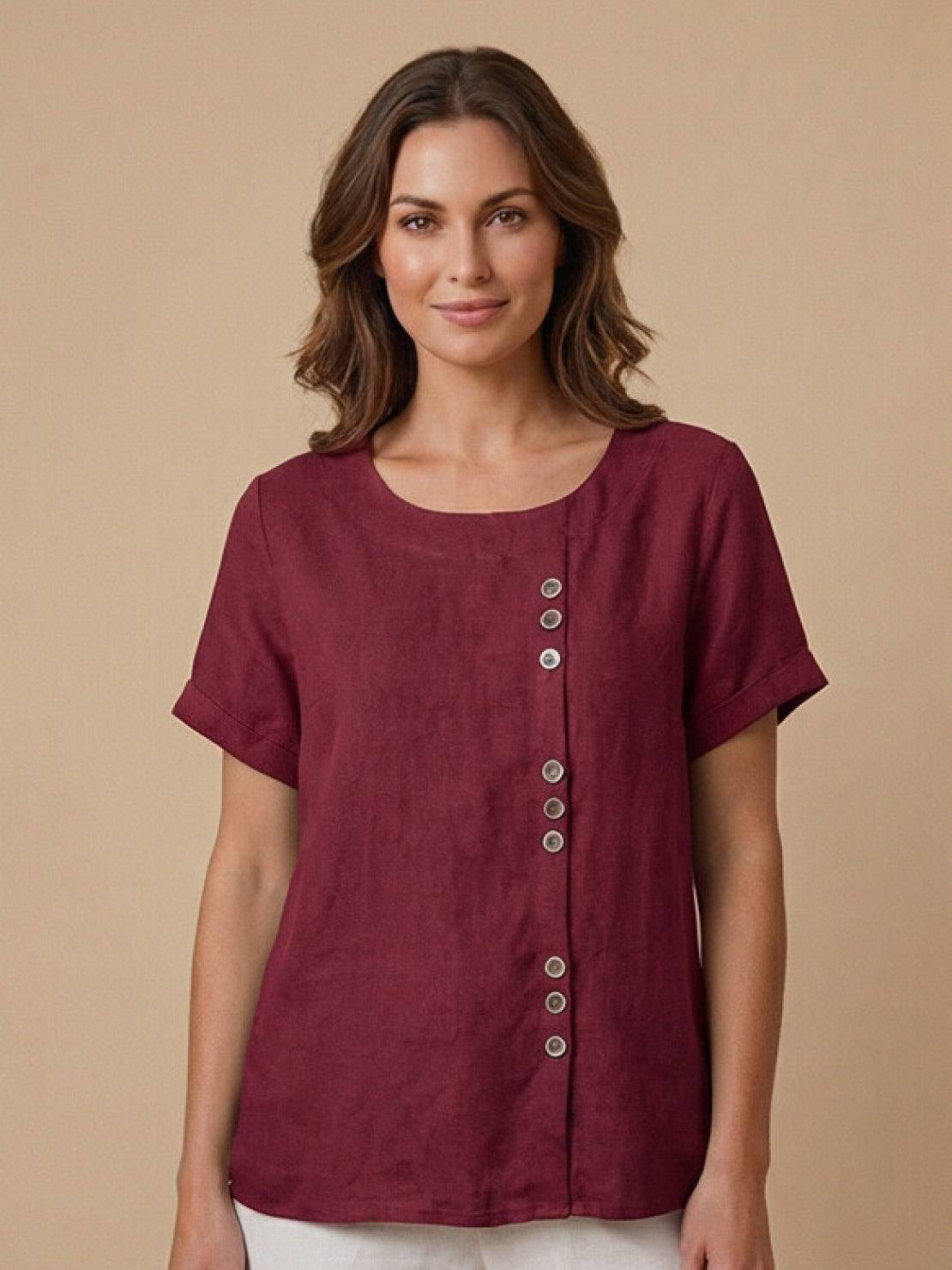 Women's Short Sleeve Blouse – Burgundy