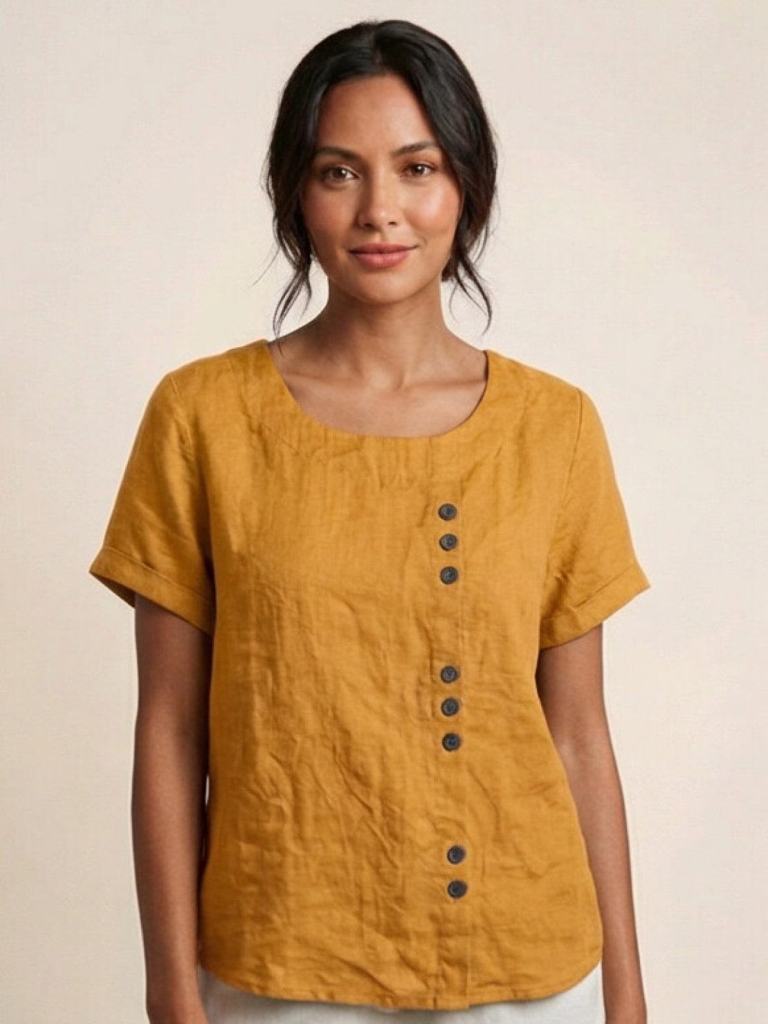 Women's Short Sleeve Blouse – Mustard