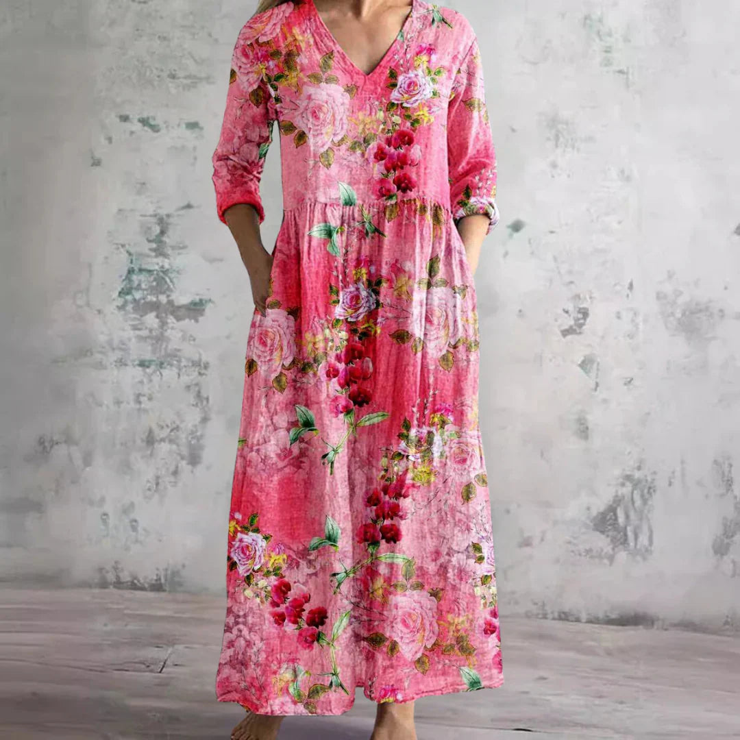 Women's V Neck Maxi Dress – Pink