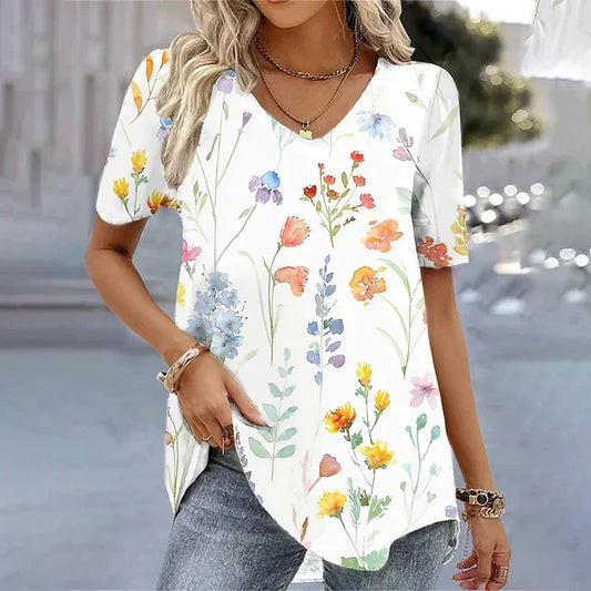 Women's V Neck Short Sleeve Blouse – Beige