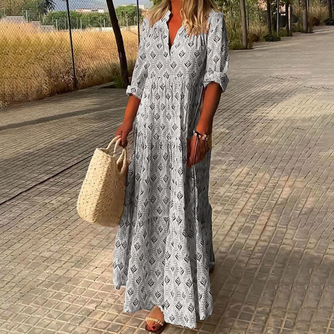 Women's V Neck Maxi Dress – Grey