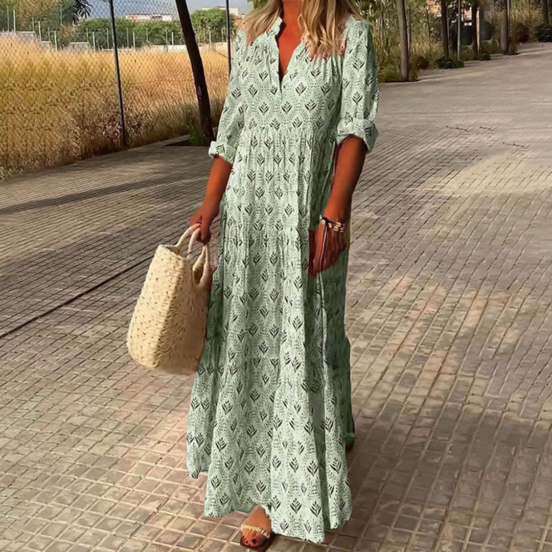Women's V Neck Maxi Dress – Green