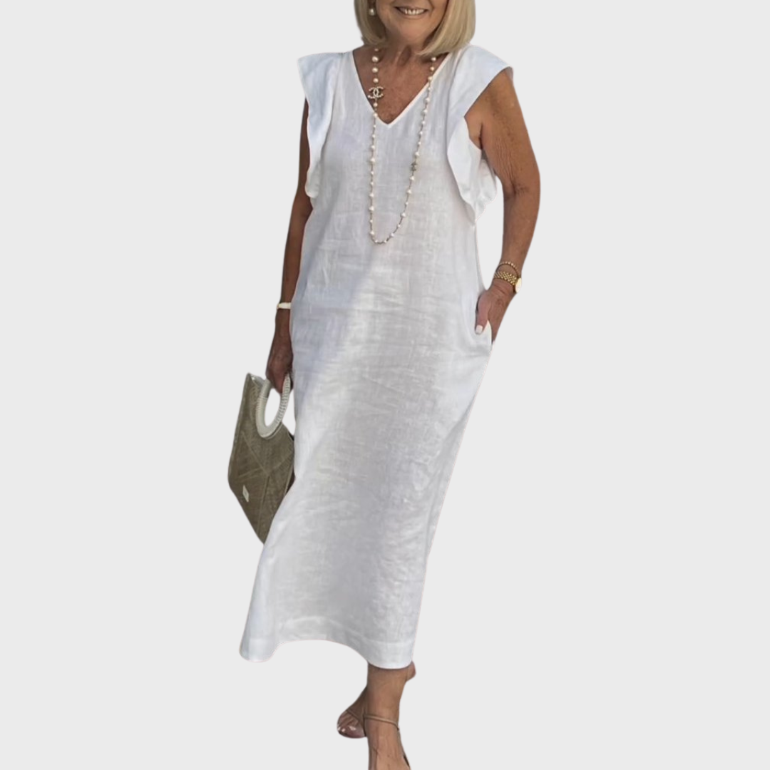 Women's V Neck Maxi Dress – White