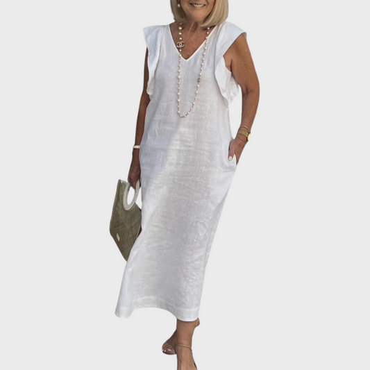 Women's V Neck Maxi Dress – White