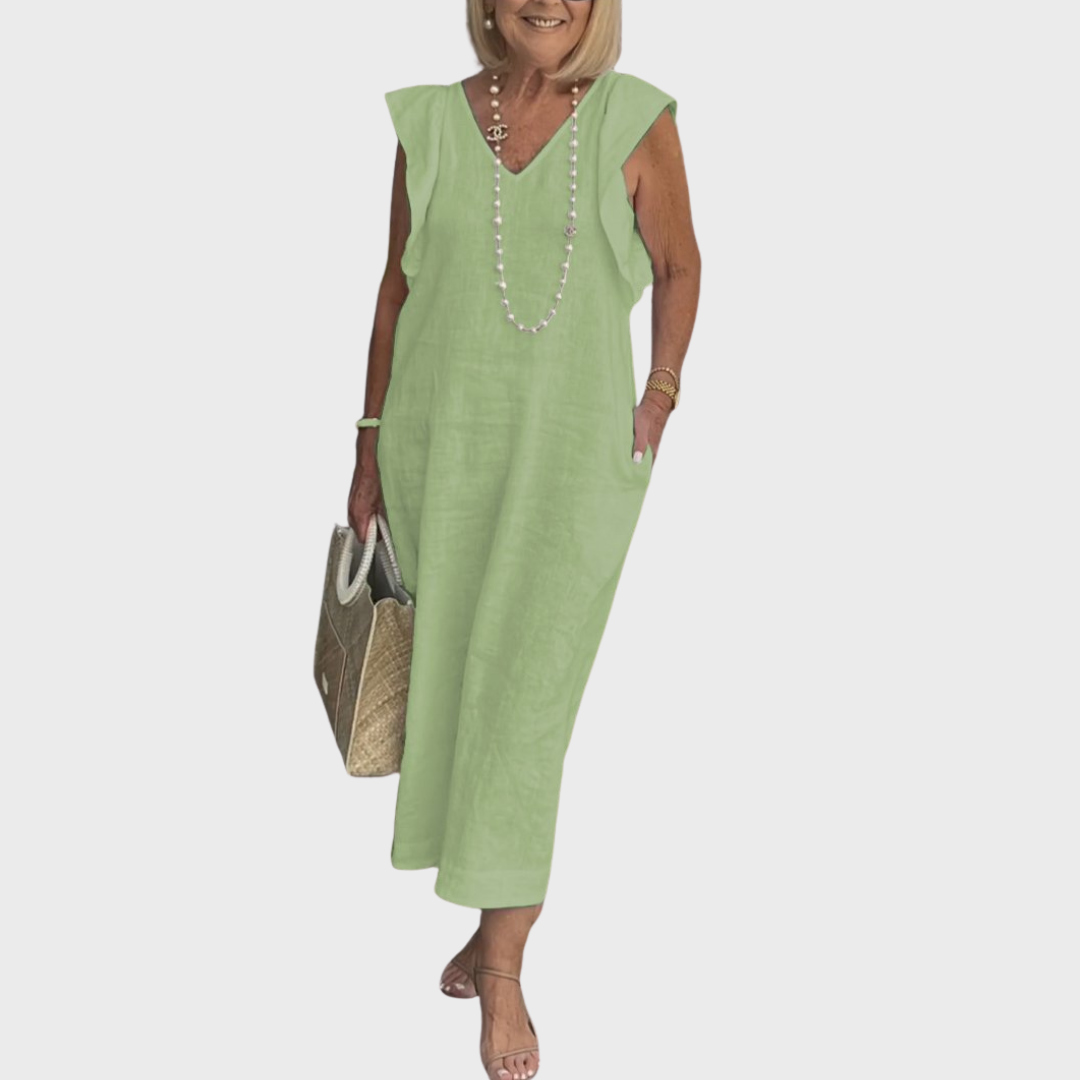 Women's V Neck Maxi Dress – Green