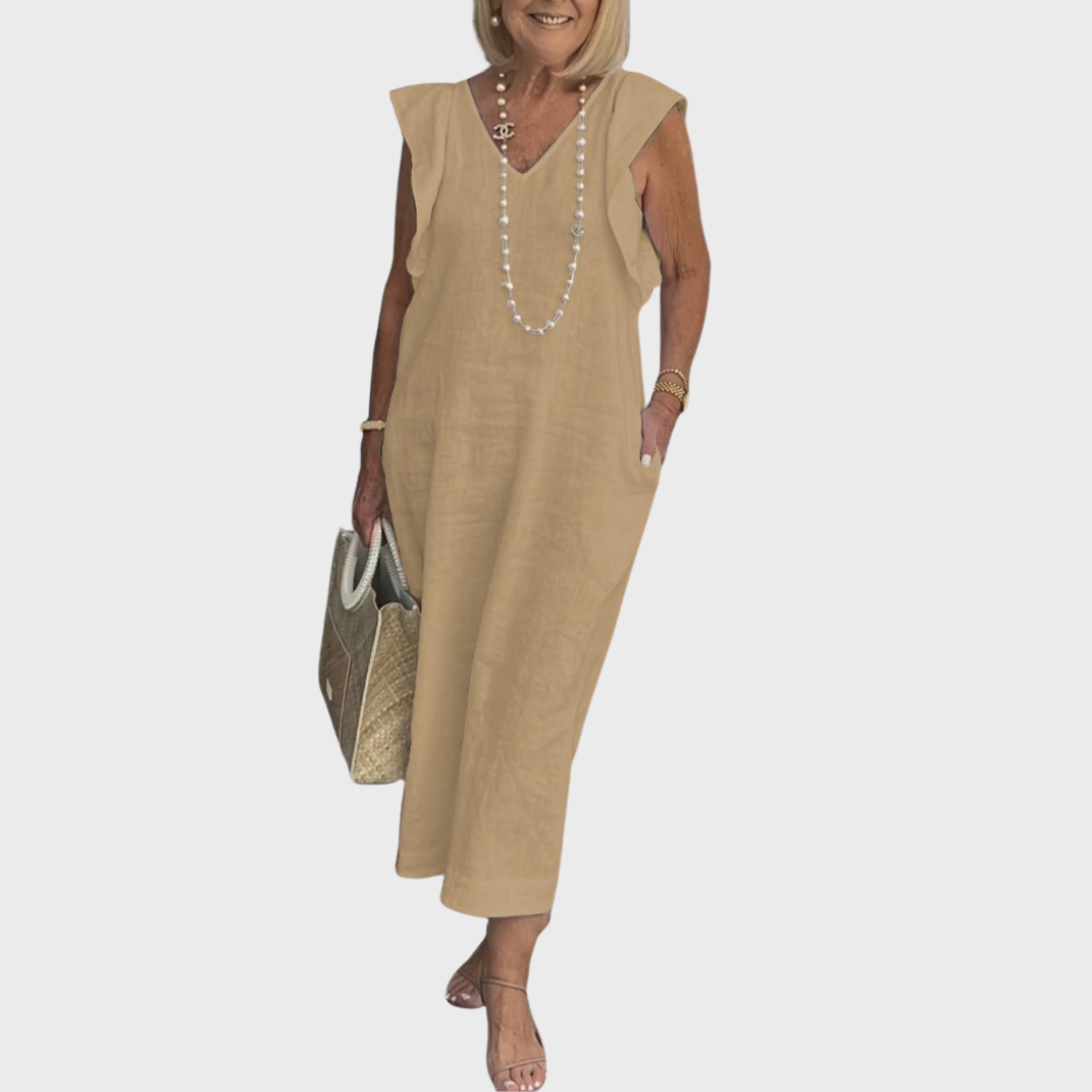 Women's V Neck Maxi Dress – Khaki
