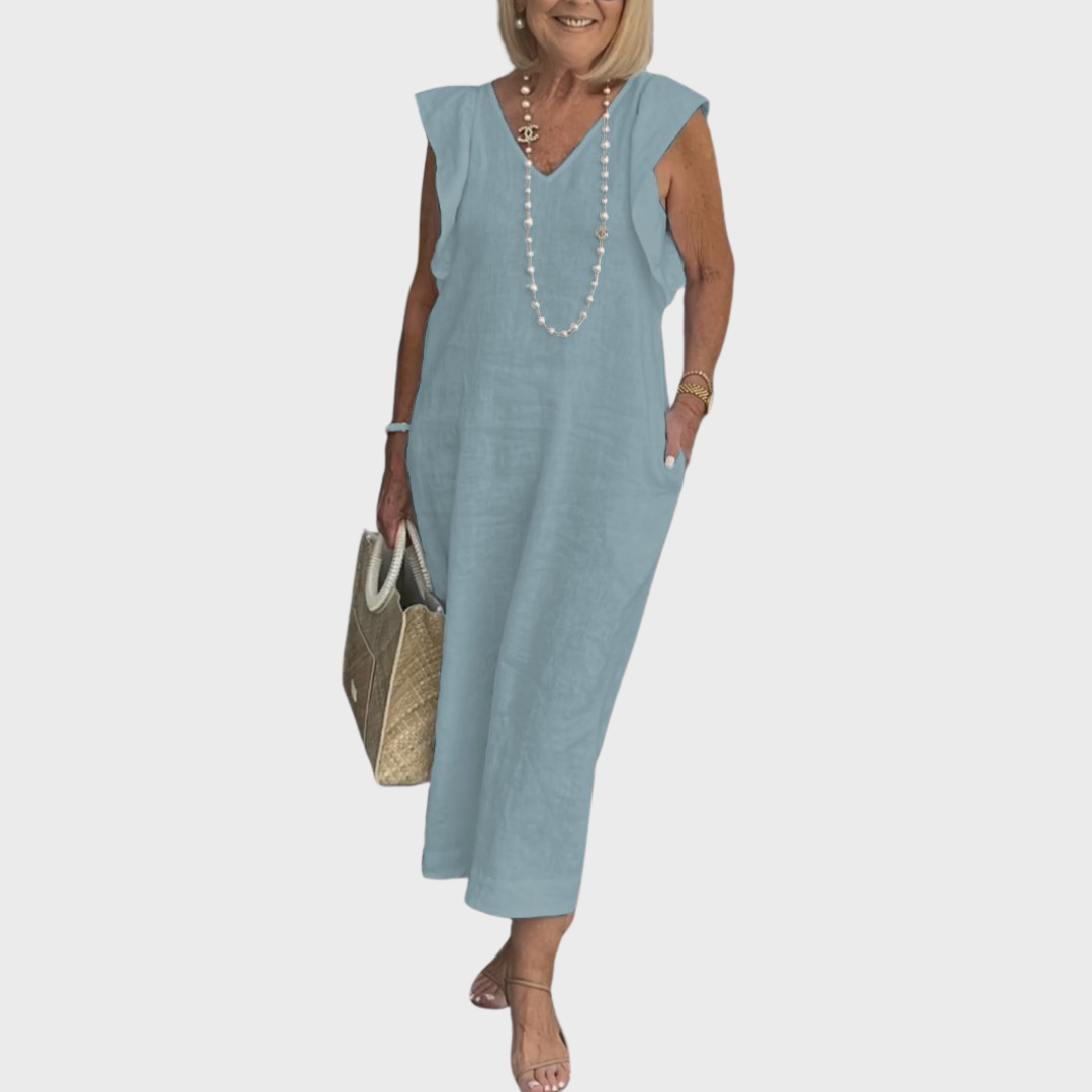 Women's V Neck Maxi Dress – Blue