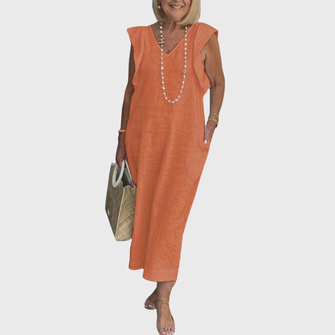 Women's V Neck Maxi Dress – Orange
