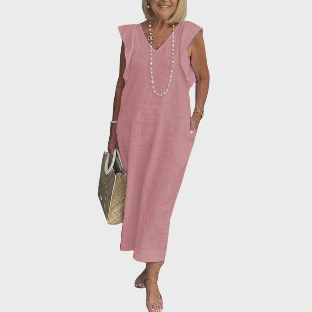 Women's V Neck Maxi Dress – Pink