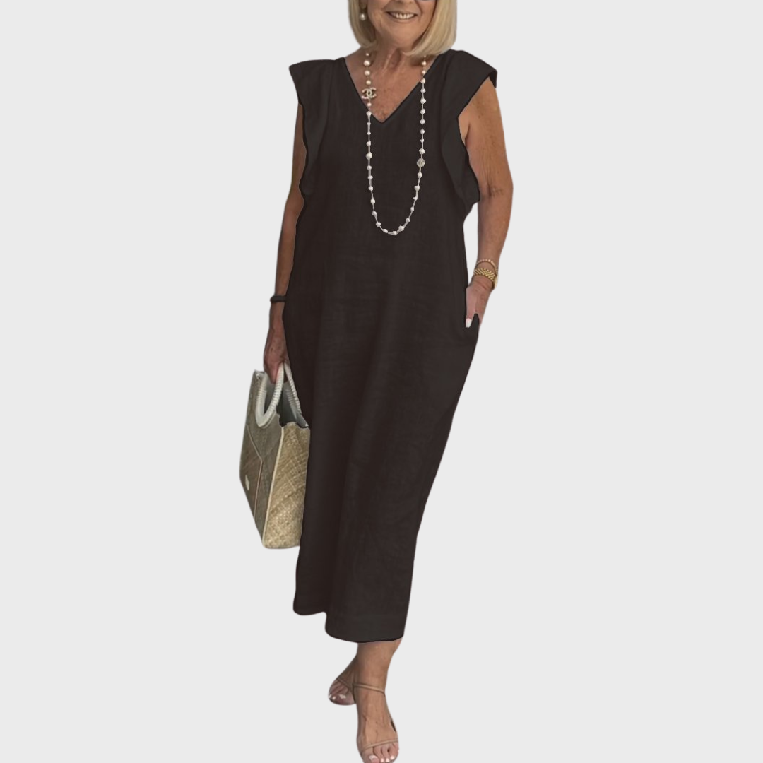 Women's V Neck Maxi Dress – Black