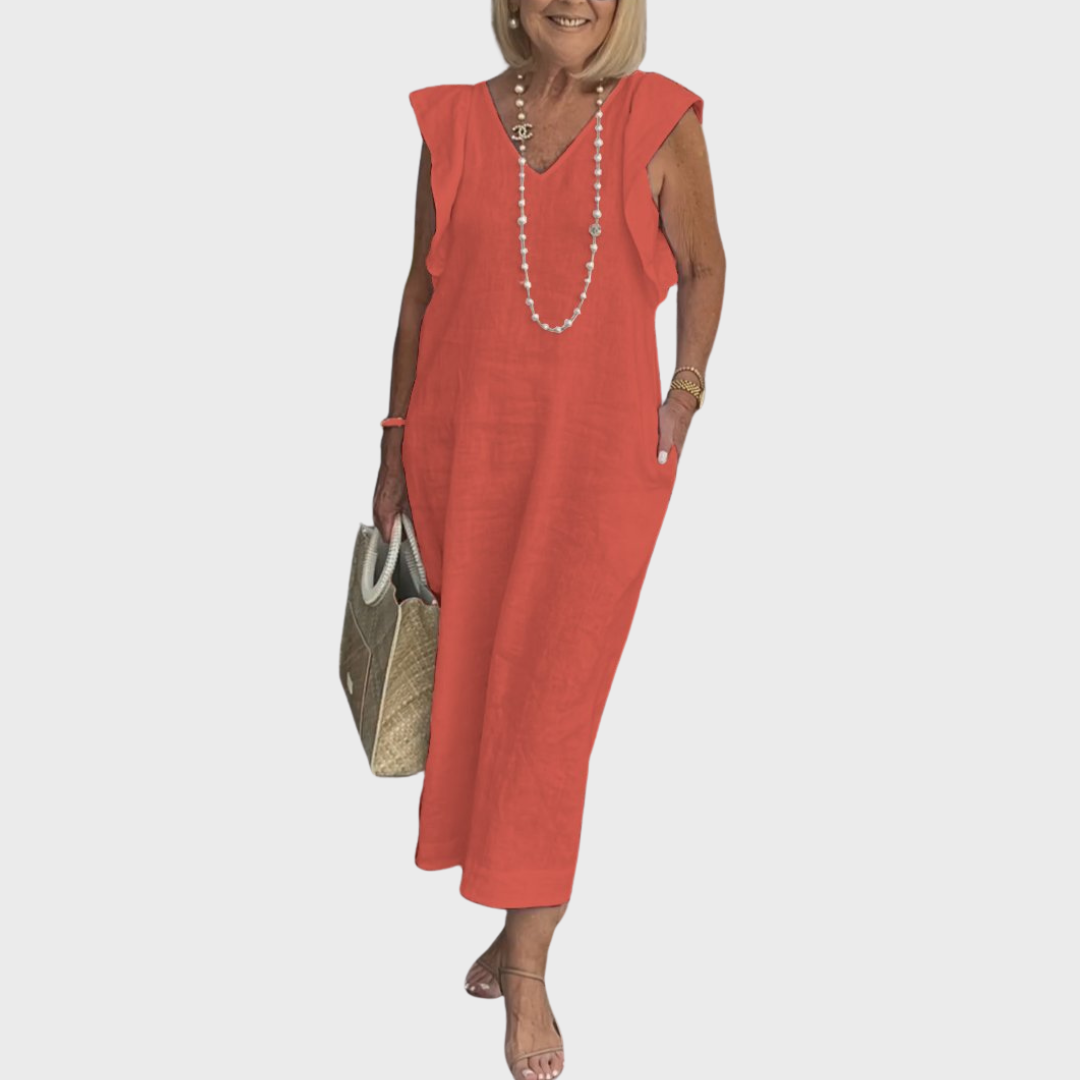 Women's V Neck Maxi Dress – Red