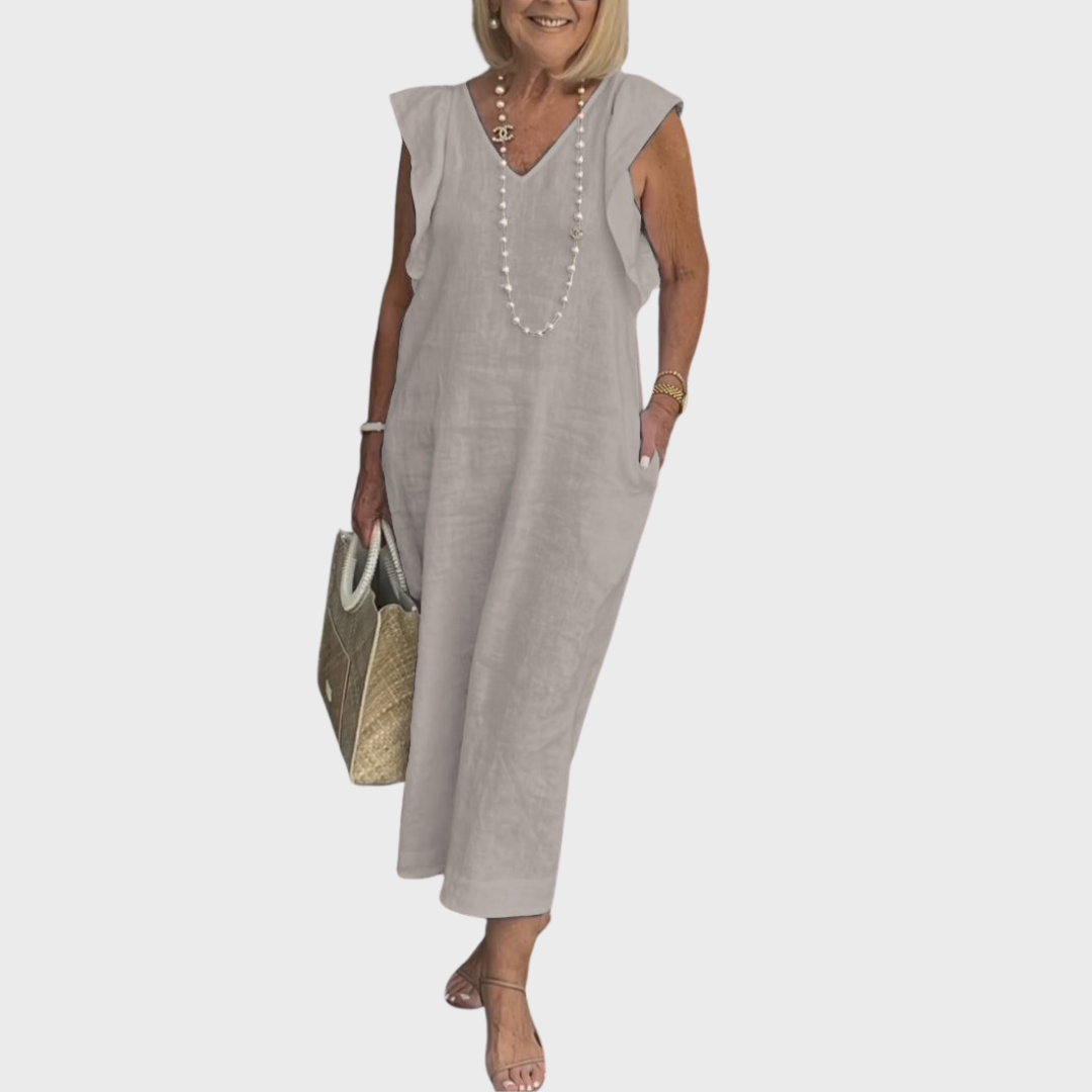 Women's V Neck Maxi Dress – Grey