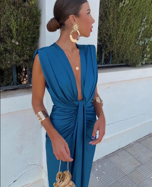Women's Wrap Midi Dress – Blue