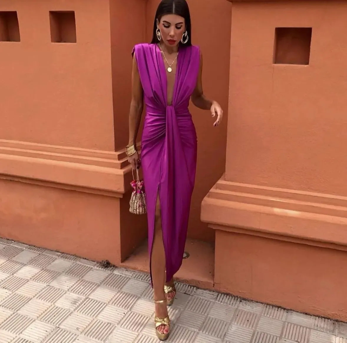 Women's Wrap Midi Dress – Fuchsia