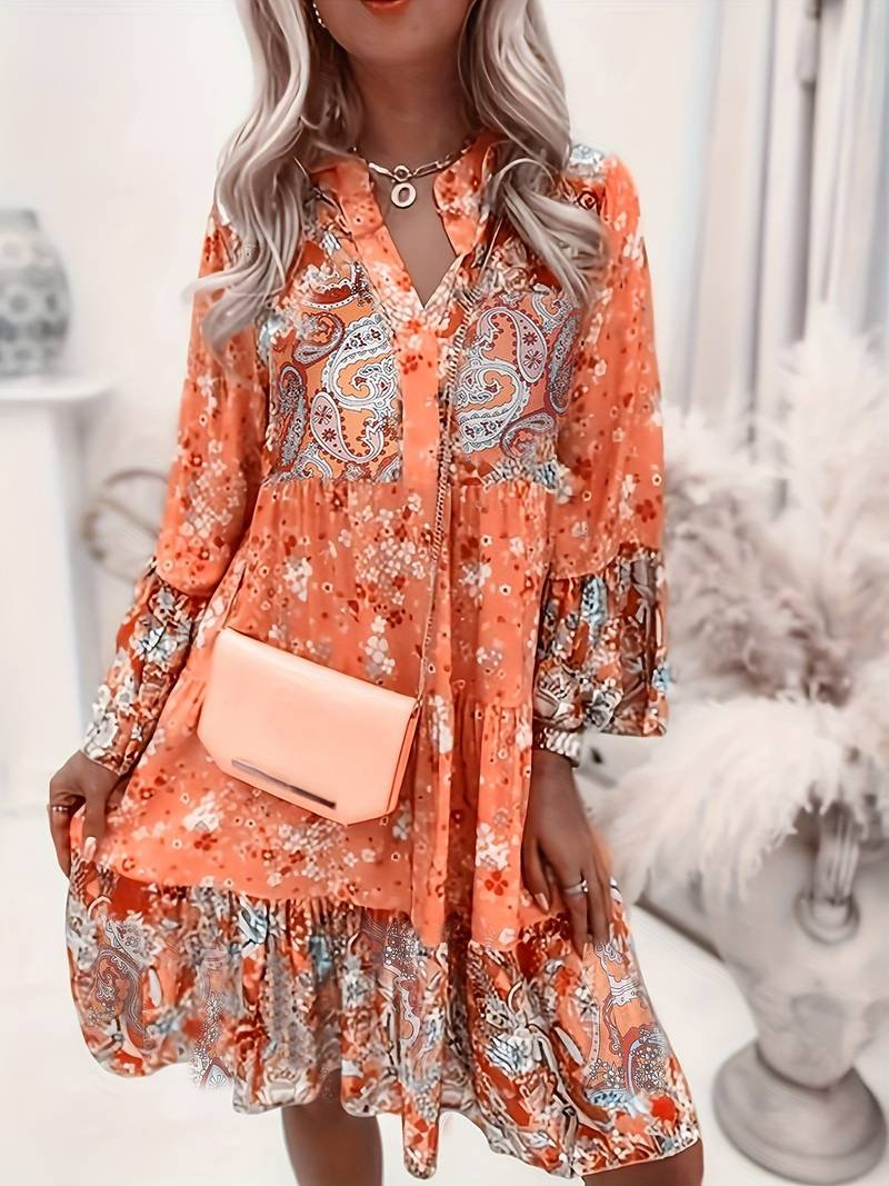 Women's Tiered Midi Dress – Orange