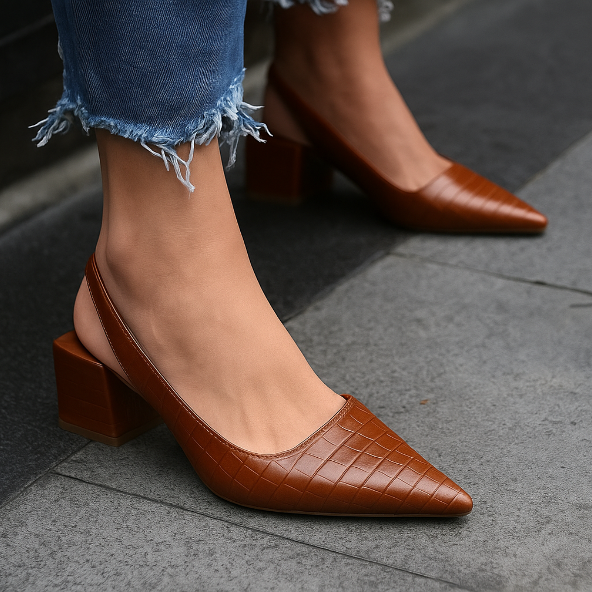 Women's Pointed Toe Slingback Heels – Brown