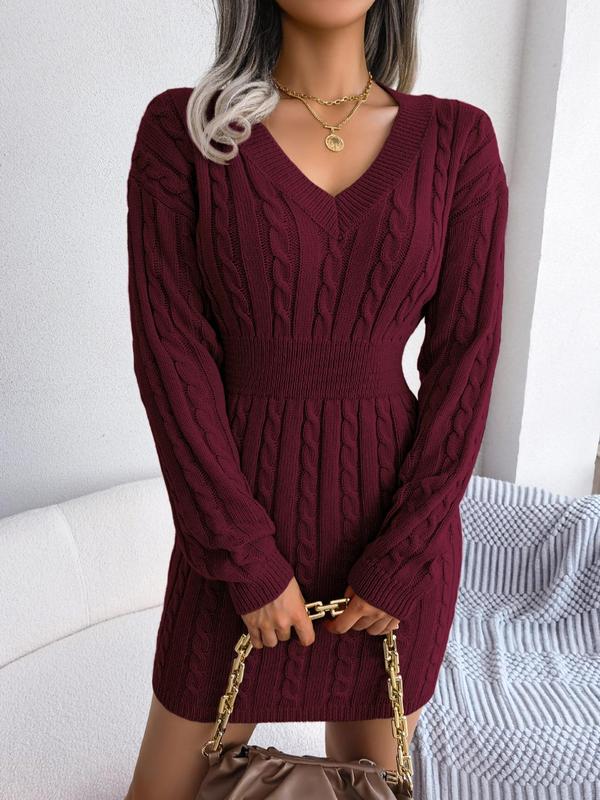 Women's V Neck Mini Dress – Burgundy