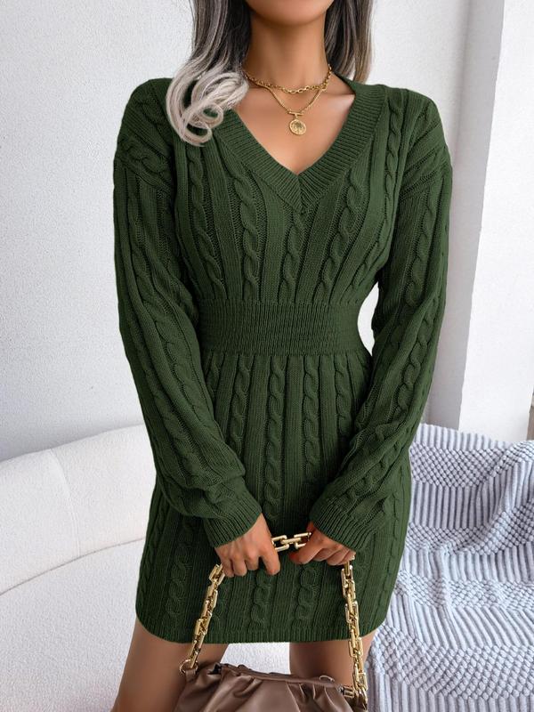 Women's V Neck Mini Dress – Army Green