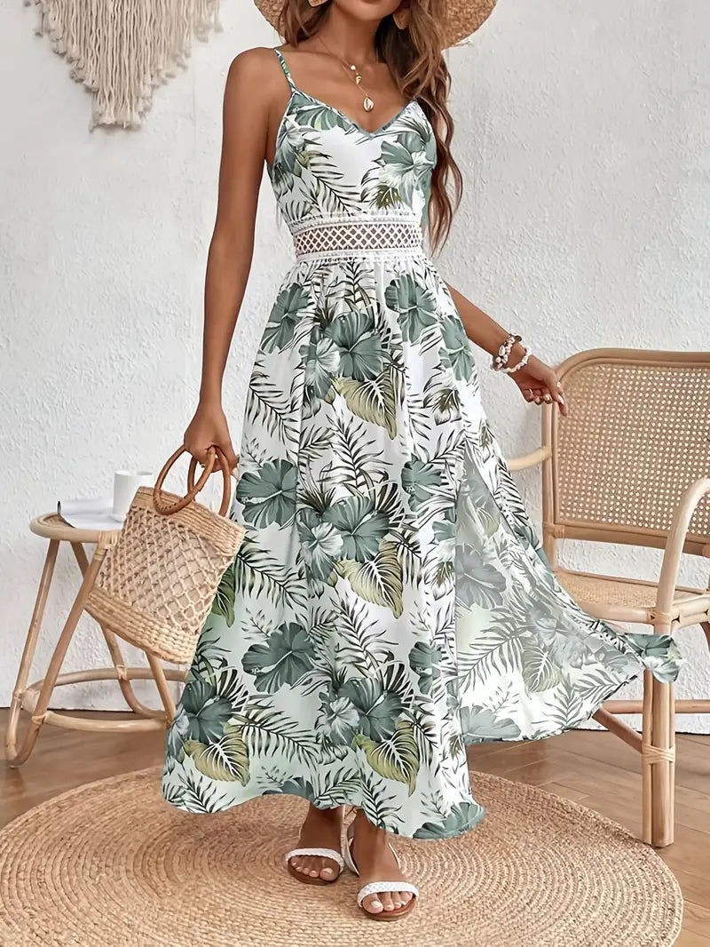 Women's V Neck Maxi Dress – Green